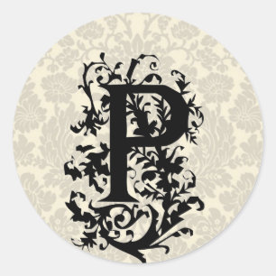 Sticker Rond P monogramme baroque