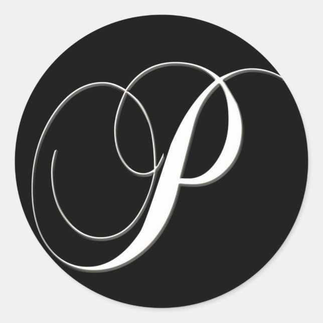 Sticker Rond P monogramme - élégant noir et blanc (Devant)