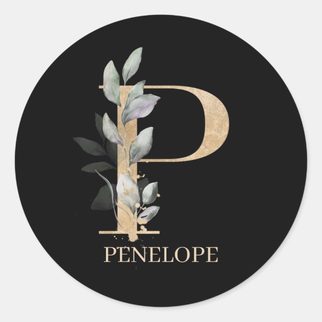 Sticker Rond P monogramme floral personnalisé (Devant)