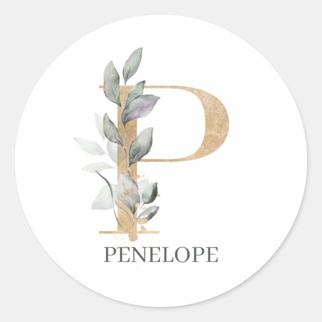 Sticker Rond P monogramme floral personnalisé (Devant)