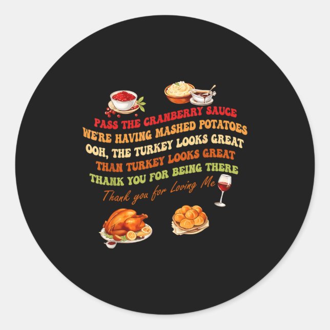 Sticker Rond P The Cranberry Sauce Mashed Tatoes Funny Thanksgi (Devant)