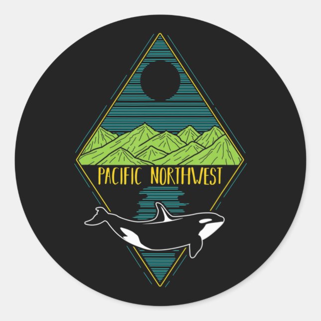 Sticker Rond Pacifique Nord-Ouest Orca Whaler Tree Mountain Oce (Devant)