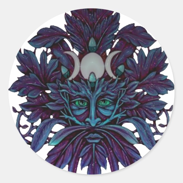Sticker Rond Pagan Green Man Triple Lune Wiccan Dieu (Devant)