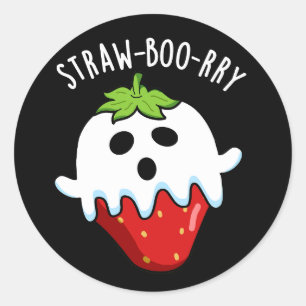 Sticker Rond Paille-boo-rry Funny Fraise Pun Dark BG