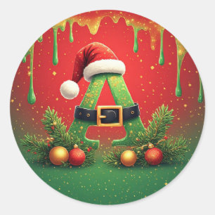 Sticker Rond Pailleté doré A pour Noël en famille