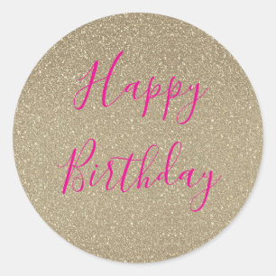Sticker Rond Pailleté Or Rose Chaud Joyeux Anniversaire Classiq
