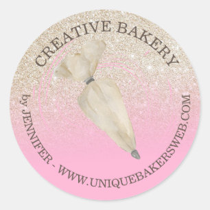 Sticker Rond Pailleté rose or scintillant Pâtisserie boulangeri