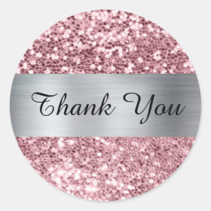 Sticker Rond Pailleté Rose Scintillant Argenté Feuille