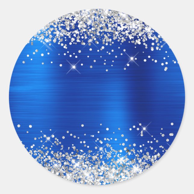 Sticker Rond Paillettes Argentées Métalisé Bleu Royal Vierge (Devant)