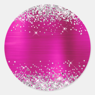 Sticker Rond Paillettes Argentées Métallisées Rose Chaud Vide