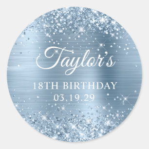 Sticker Rond Paillettes Bleu Clair 18ème Anniversaire