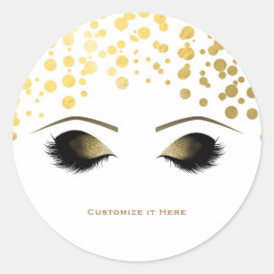 Sticker Rond Paillettes Confettis Points Dorés Maquillage Cils 
