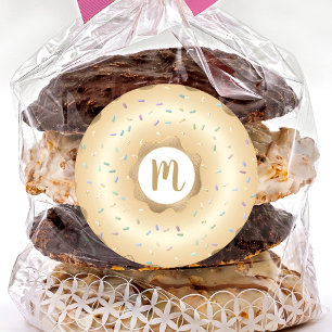 Sticker Rond Paillettes de donut scintillantes en or Monogramme