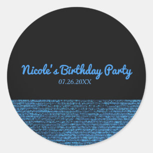 Sticker Rond Paillettes de fête chic moderne bleu et noir
