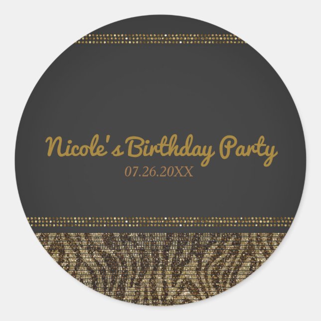 Sticker Rond Paillettes de scintillement de zèbre Glam Chic Fêt (Devant)