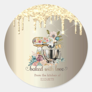 Sticker Rond Paillettes dorées mélangeur de gouttes Fleurs Boul