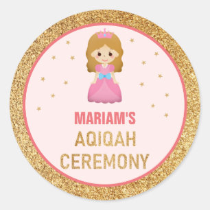 Sticker Rond Paillettes dorées Mignonne Petite Princesse Aqiqah
