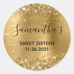Sticker Rond Paillettes Dorées Sweet Sixteen