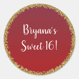 Sticker Rond Paillettes dorées teintées de rouge, glamour scint