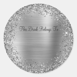Sticker Rond Paillettes et feuilles d'argent Cette boisson appa