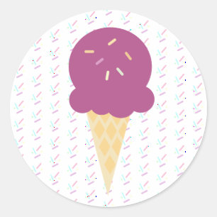Sticker Rond Paillettes Étoiles Points Cône de Glace Violette