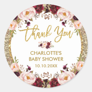 Sticker Rond Paillettes Glamour Rouge Bourguignon Blush Fleurs 