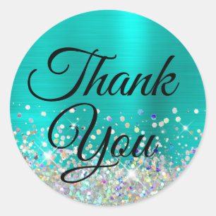 Sticker Rond Paillettes Holo Ombré Turquoise Féminin Merci