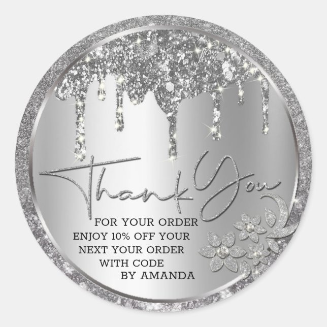 Sticker Rond Paillettes Merci Argent Paillettes qui dégoulinent (Devant)