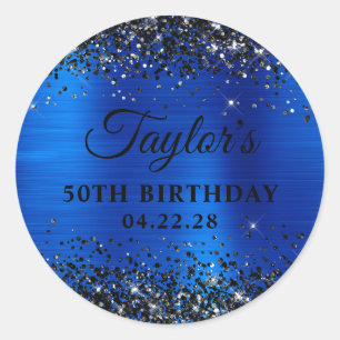 Sticker Rond Paillettes noires bleu royal métallisé 50e anniver