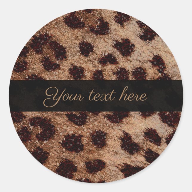 Sticker Rond Paillettes Pailletées Imprimé Guépard Léopard (Devant)