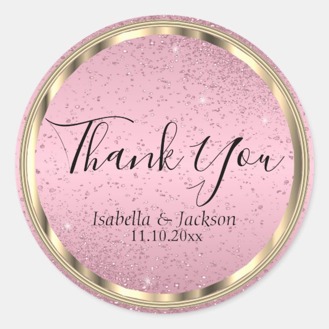 Sticker Rond Paillettes roses et or (Devant)
