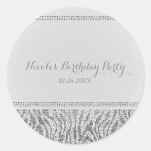 Sticker Rond Paillettes scintillantes Zèbre blanc Faveur de fêt