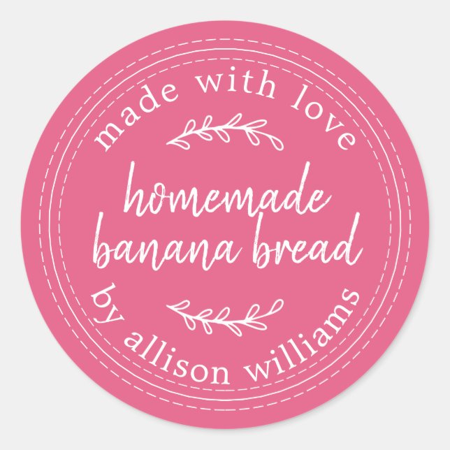 Sticker Rond Pain aux Bananes Maison Rustique Rose Chaud (Devant)