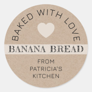 Sticker Rond Pain de banane Kraft rustique cuit avec amour