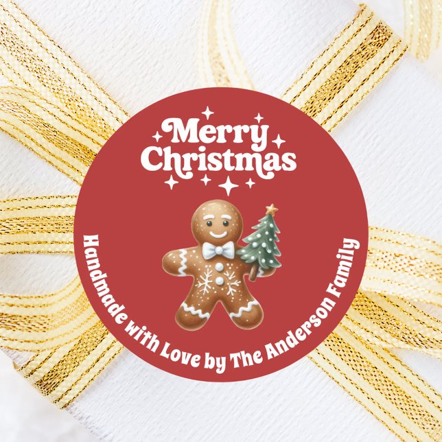 Sticker Rond pain d'épice de Noël homme fait main rouge blanc (Créateur téléchargé)