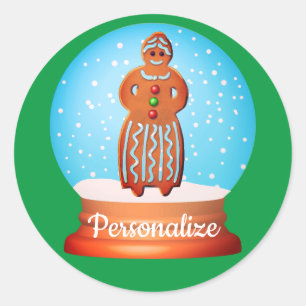 Sticker Rond pain d'épice femme biscuit neigeux globe vert