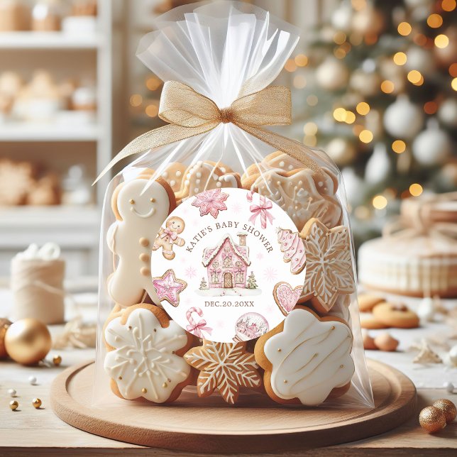 Sticker Rond Pain d'épice rose de Noël Baby shower biscuit Fill (Créateur téléchargé)