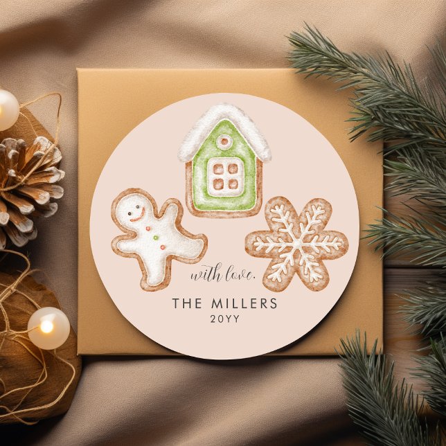 Sticker Rond pain d'épices biscuits biscuits biscuits spiritueu (Gingerbread Cookies Baking Spirits Bright Modern Classic Round Sticker)