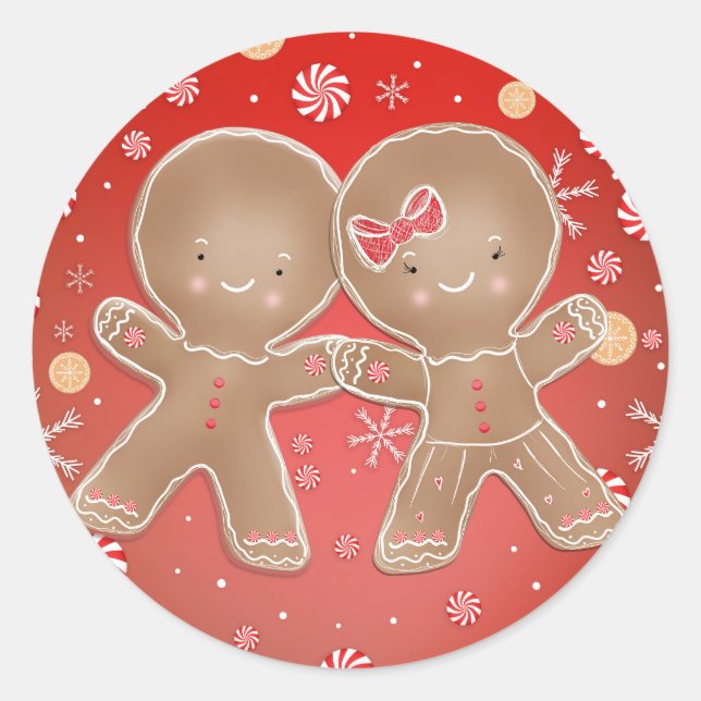 Sticker Rond Pain d'épices Fille Garçon Pepperment Noël de Noël (Devant)