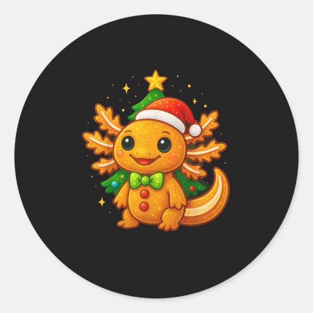 Sticker Rond Pain d'épices Homme Axolotl Santa Hat sapin de Noë (Devant)