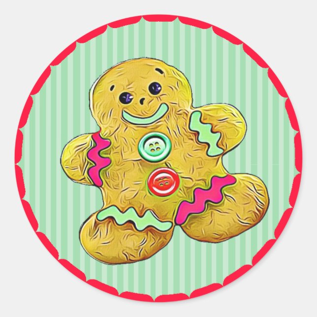 Sticker Rond Pain d'épices mignon Hommes Noël (Devant)