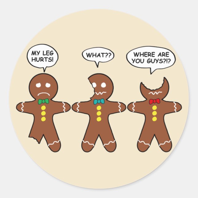 Sticker Rond Pain d'épices Mon Jambe me fait mal (Devant)