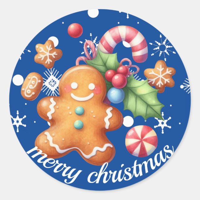 Sticker Rond Pain d'épices Noël Peppermenthe Bleu Nom Bleu (Devant)