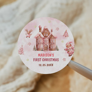 Sticker Rond Pain d'épices rose Maison Noël Premier anniversair