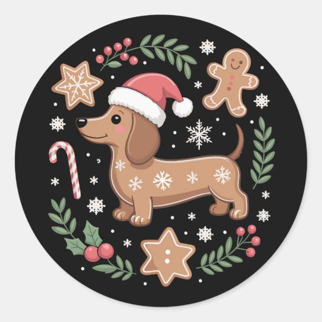 Sticker Rond Pain d'épices Weiner Amoureux des chiens Dachshund (Devant)