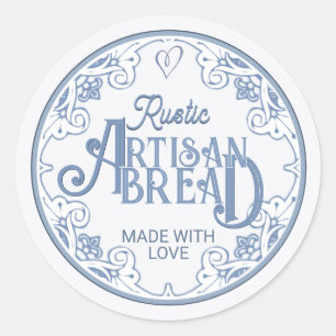 Sticker Rond PAIN RUSTIQUE ARTISAN Farmhouse Bleu frais cuit