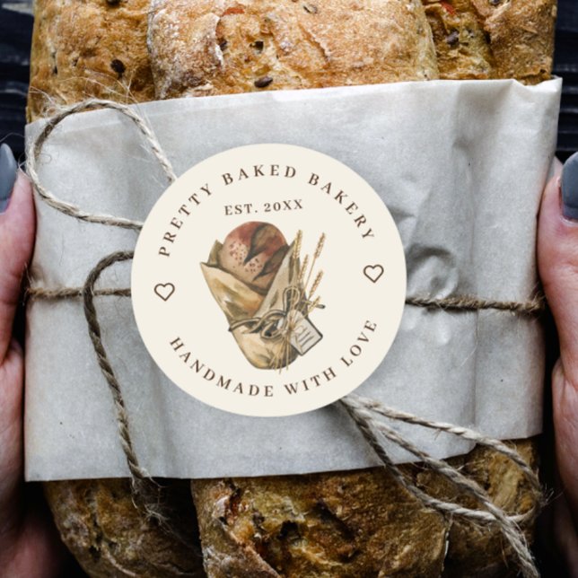 Sticker Rond Pain Rustique D'Aquarelle De Boulangerie (Créateur téléchargé)