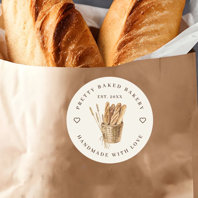 Sticker Rond Pain Rustique D'Aquarelle De Boulangerie (Créateur téléchargé)
