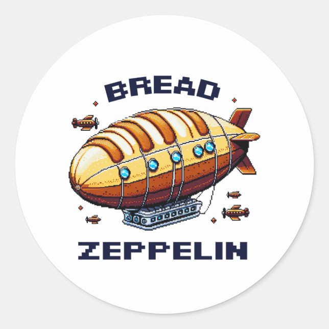 Sticker Rond Pain Zeppelin - Whimsical 8 bits (Devant)