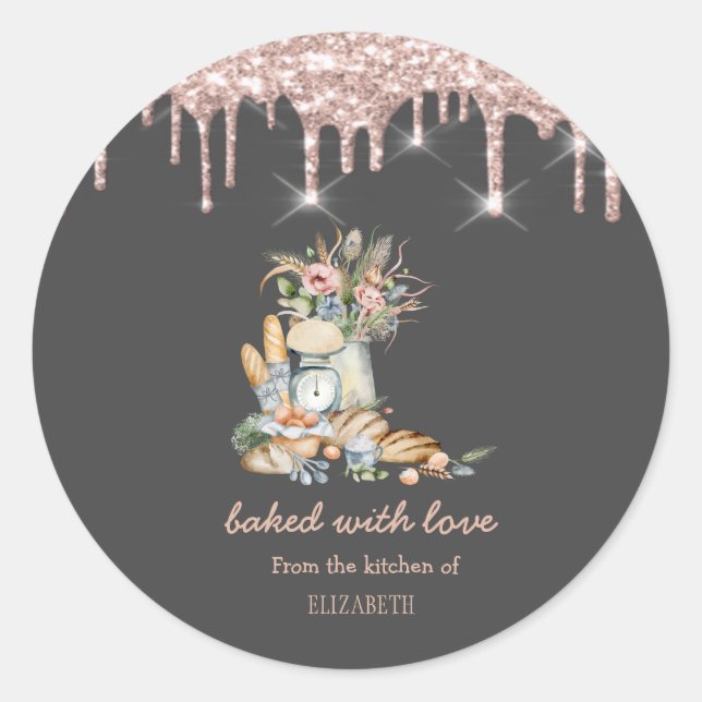 Sticker Rond Pains Rustiques Fleurs Rose Gold Drives Boulangeri (Devant)